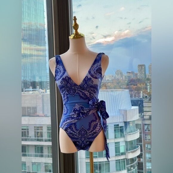 🆕 ZIMMERMANN 🧿 NWOT Wrap-Effect Paisley Print 1PC Swimsuit, Purple, Sz US 2/4 - Picture 5 of 16